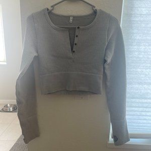 Aerie cropped long sleeve ribbed top in light blue / green